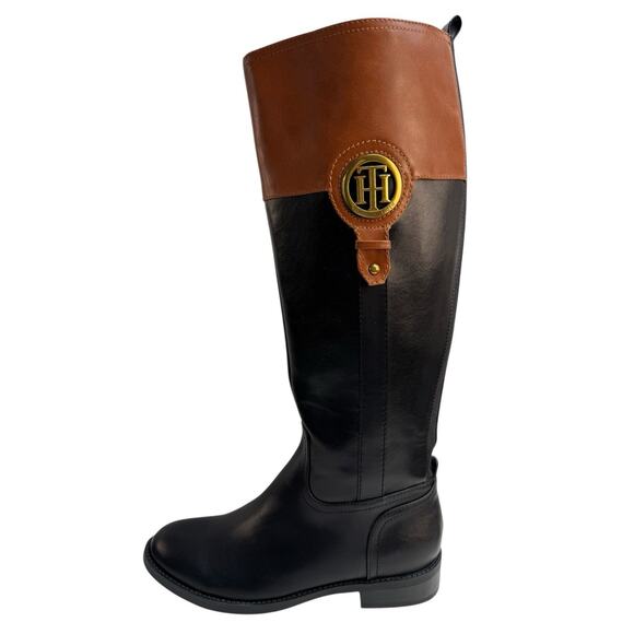 Tommy Hilfiger ILIA 2 Women's Size 7.5 Black & Brown Zip Knee High Boots NIB - Picture 1 of 12